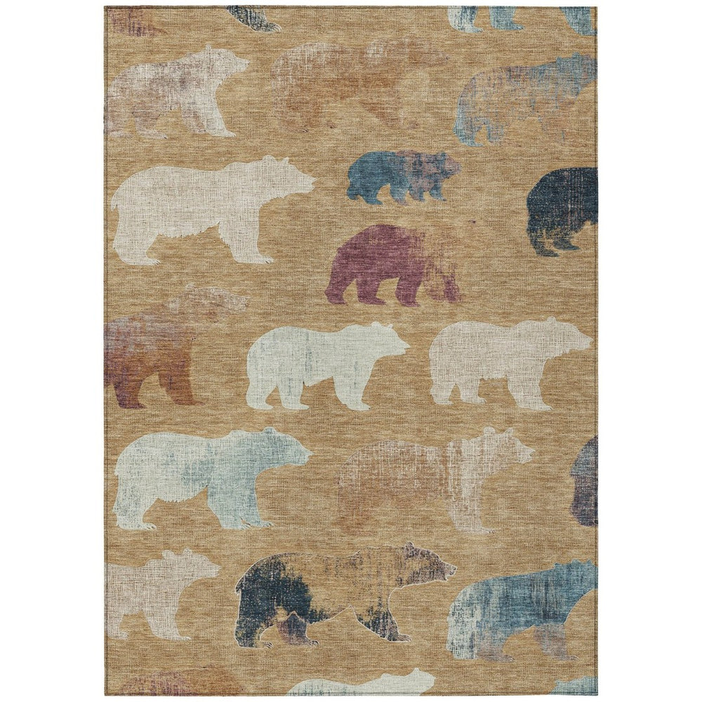 HomeRoots 5' X 8' Charming Gold Ivory and Blue Bear Indoor Outdoor Rug – Durable, Washable, Versatile Design! 660350