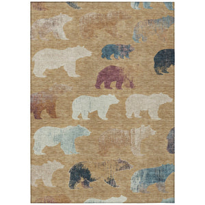 HomeRoots 5' X 8' Charming Gold Ivory and Blue Bear Indoor Outdoor Rug – Durable, Washable, Versatile Design! 660350