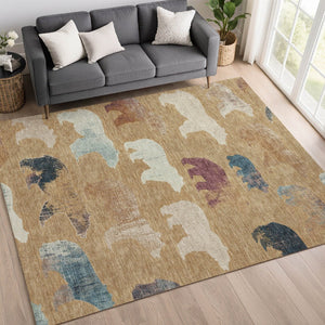 HomeRoots 5' X 8' Charming Gold Ivory and Blue Bear Indoor Outdoor Rug – Durable, Washable, Versatile Design! 660350
