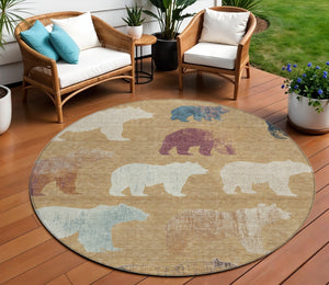 HomeRoots 8' Gold Ivory and Blue Round Bear Rug - Stylish, Washable, Indoor/Outdoor Area Rug for Family Spaces 660351