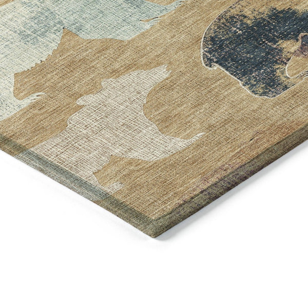 HomeRoots 8' Gold Ivory and Blue Round Bear Rug - Stylish, Washable, Indoor/Outdoor Area Rug for Family Spaces 660351