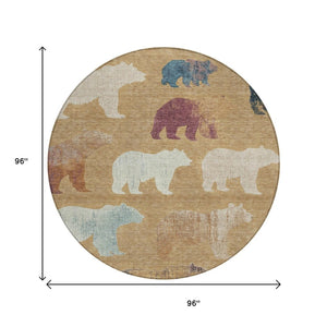 HomeRoots 8' Gold Ivory and Blue Round Bear Rug - Stylish, Washable, Indoor/Outdoor Area Rug for Family Spaces 660351