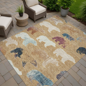 HomeRoots 9' X 12' Charming Gold, Ivory & Blue Bear Washable Area Rug for Indoor/Outdoor Style & Durability 660353