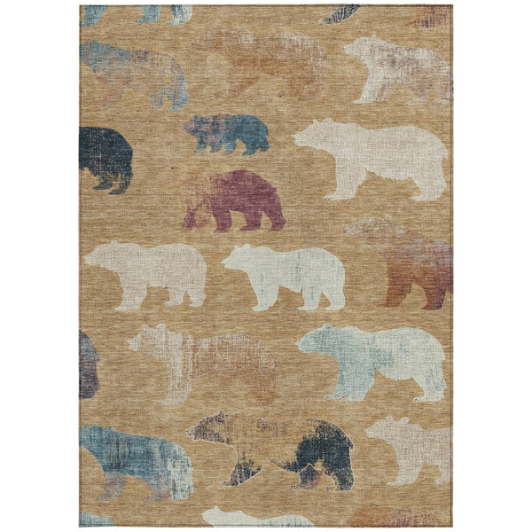 HomeRoots 9' X 12' Charming Gold, Ivory & Blue Bear Washable Area Rug for Indoor/Outdoor Style & Durability 660353