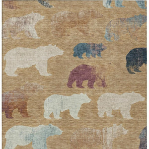 HomeRoots 10' Gold, Ivory & Blue Bear Washable Area Rug - Durable Indoor/Outdoor Mat for Home or Patio Decor 660354