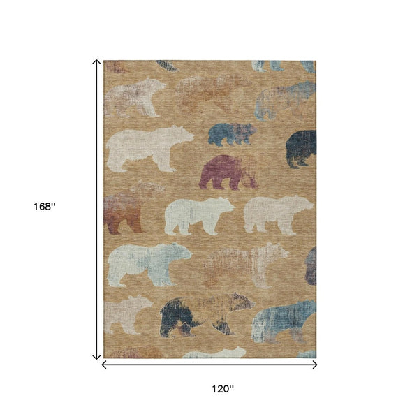 HomeRoots 10' Gold, Ivory & Blue Bear Washable Area Rug - Durable Indoor/Outdoor Mat for Home or Patio Decor 660354