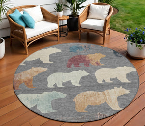 HomeRoots 8' Gray Ivory Beige Round Bear Rug - Washable Indoor/Outdoor Area Rug for Cozy, Stylish Spaces 660357