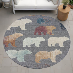 HomeRoots 8' Gray Ivory Beige Round Bear Rug - Washable Indoor/Outdoor Area Rug for Cozy, Stylish Spaces 660357