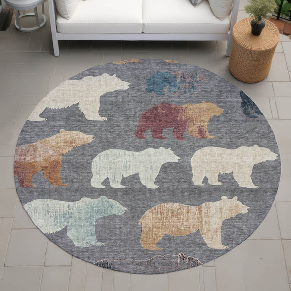 HomeRoots 8' Gray Ivory Beige Round Bear Rug - Washable Indoor/Outdoor Area Rug for Cozy, Stylish Spaces 660357