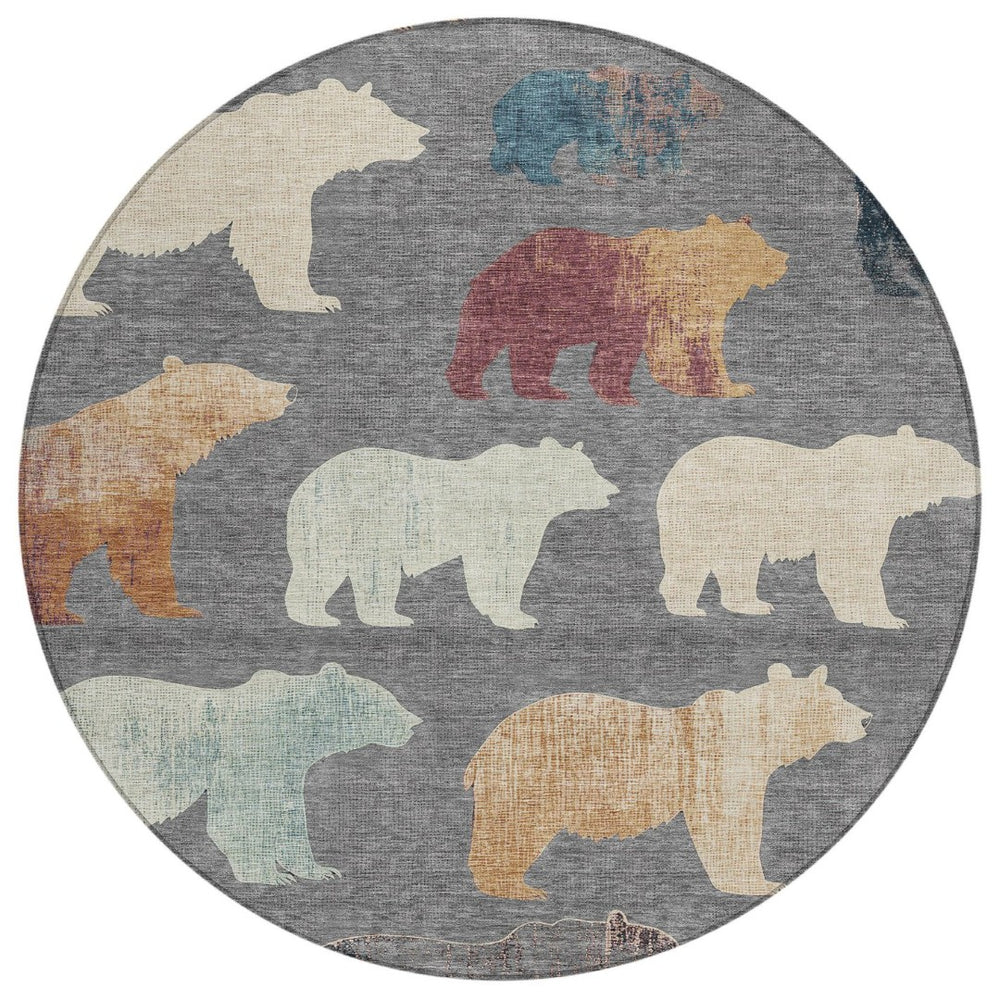 HomeRoots 8' Gray Ivory Beige Round Bear Rug - Washable Indoor/Outdoor Area Rug for Cozy, Stylish Spaces 660357