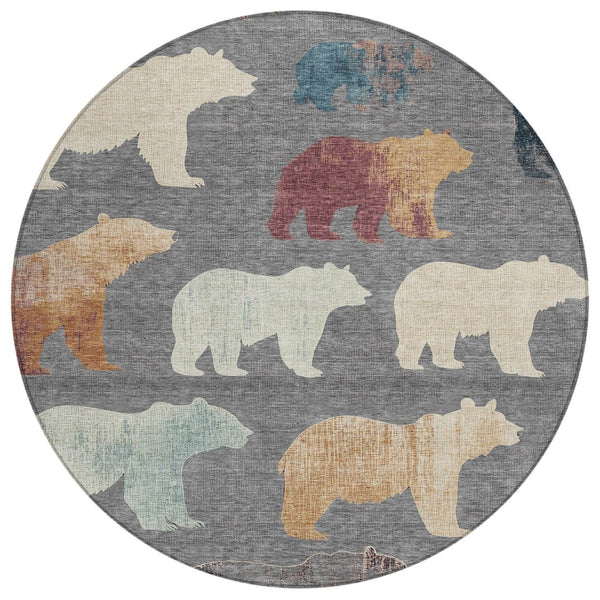 HomeRoots 8' Gray Ivory Beige Round Bear Rug - Washable Indoor/Outdoor Area Rug for Cozy, Stylish Spaces 660357