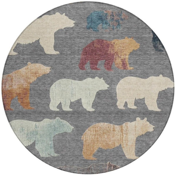 HomeRoots 8' Gray Ivory Beige Round Bear Rug - Washable Indoor/Outdoor Area Rug for Cozy, Stylish Spaces 660357