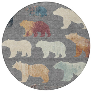 HomeRoots 8' Gray Ivory Beige Round Bear Rug - Washable Indoor/Outdoor Area Rug for Cozy, Stylish Spaces 660357