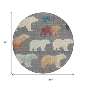 HomeRoots 8' Gray Ivory Beige Round Bear Rug - Washable Indoor/Outdoor Area Rug for Cozy, Stylish Spaces 660357