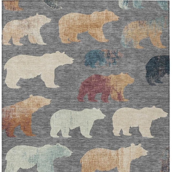 HomeRoots 8' Washable Gray Ivory Beige Bear Area Rug - Durable Indoor/Outdoor Design for Rustic Charm & Easy Care 660358