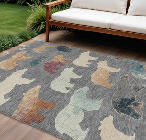 HomeRoots 8' Washable Gray Ivory Beige Bear Area Rug - Durable Indoor/Outdoor Design for Rustic Charm & Easy Care 660358