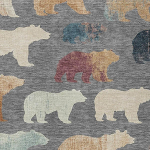 HomeRoots 8' Washable Gray Ivory Beige Bear Area Rug - Durable Indoor/Outdoor Design for Rustic Charm & Easy Care 660358