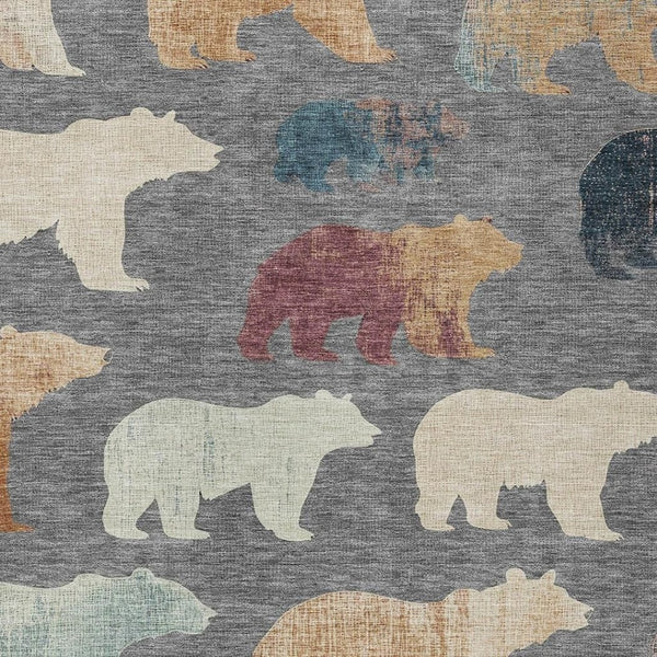 HomeRoots 8' Washable Gray Ivory Beige Bear Area Rug - Durable Indoor/Outdoor Design for Rustic Charm & Easy Care 660358