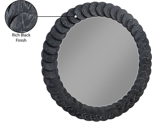 Meridian Furniture Revolve Hand-carved Oak Veneer Wall Mirror with Bold Art Deco Relief Frame for Any Room Black 40" W x 40" H 66035Black-M