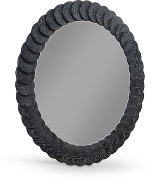 Meridian Furniture Revolve Hand-carved Oak Veneer Wall Mirror with Bold Art Deco Relief Frame for Any Room Black 40" W x 40" H 66035Black-M