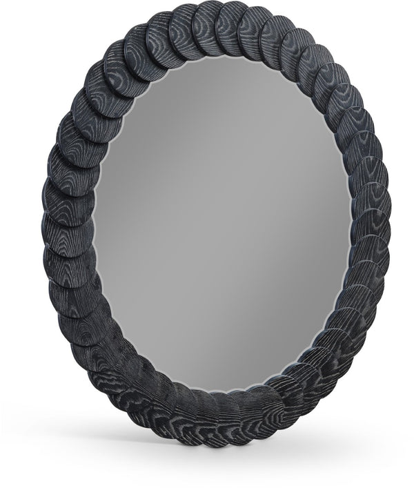 Meridian Furniture Revolve Hand-carved Oak Veneer Wall Mirror with Bold Art Deco Relief Frame for Any Room Black 40" W x 40" H 66035Black-M