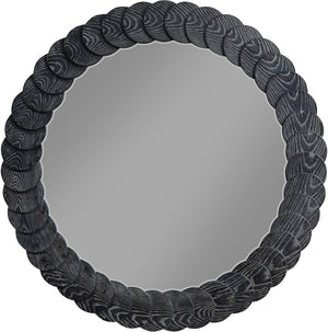 Meridian Furniture Revolve Hand-carved Oak Veneer Wall Mirror with Bold Art Deco Relief Frame for Any Room Black 40" W x 40" H 66035Black-M