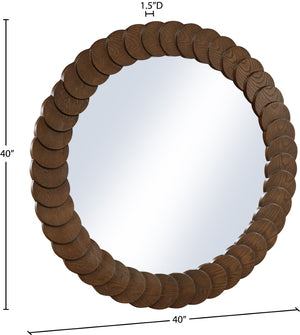 Meridian Furniture Revolve Hand-carved Oak Veneer Wall Mirror with Bold Art Deco Relief Frame for Any Room Brown 40" W x 40" H 66035Brown-M