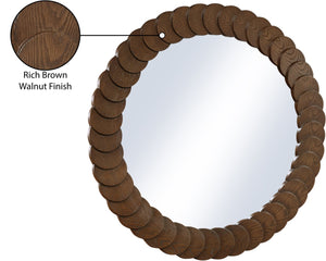 Meridian Furniture Revolve Hand-carved Oak Veneer Wall Mirror with Bold Art Deco Relief Frame for Any Room Brown 40" W x 40" H 66035Brown-M