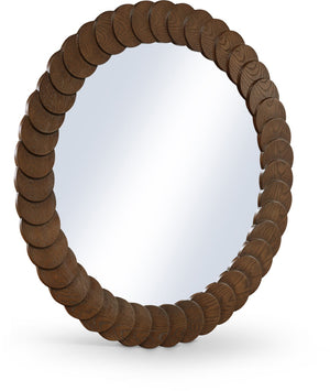 Meridian Furniture Revolve Hand-carved Oak Veneer Wall Mirror with Bold Art Deco Relief Frame for Any Room Brown 40" W x 40" H 66035Brown-M