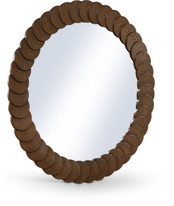 Meridian Furniture Revolve Hand-carved Oak Veneer Wall Mirror with Bold Art Deco Relief Frame for Any Room Brown 40" W x 40" H 66035Brown-M