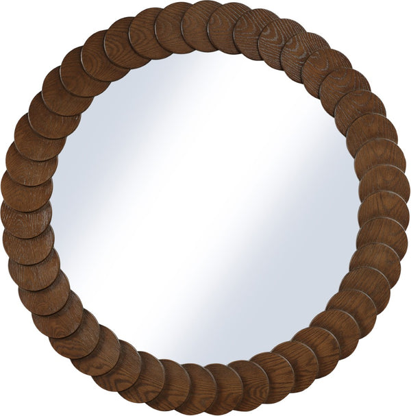 Meridian Furniture Revolve Hand-carved Oak Veneer Wall Mirror with Bold Art Deco Relief Frame for Any Room Brown 40" W x 40" H 66035Brown-M