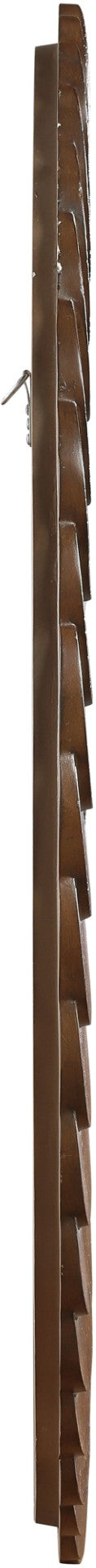 Meridian Furniture Revolve Hand-carved Oak Veneer Wall Mirror with Bold Art Deco Relief Frame for Any Room Brown 40" W x 40" H 66035Brown-M