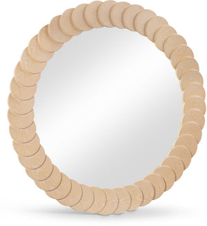 Meridian Furniture Revolve Hand-carved Oak Veneer Wall Mirror with Bold Art Deco Relief Frame for Any Room Natural 40" W x 40" H 66035Natural-M