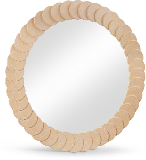 Meridian Furniture Revolve Hand-carved Oak Veneer Wall Mirror with Bold Art Deco Relief Frame for Any Room Natural 40" W x 40" H 66035Natural-M