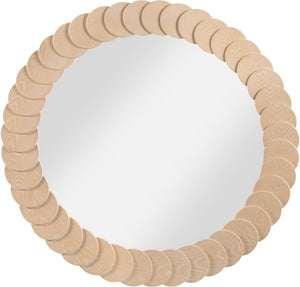 Meridian Furniture Revolve Hand-carved Oak Veneer Wall Mirror with Bold Art Deco Relief Frame for Any Room Natural 40" W x 40" H 66035Natural-M