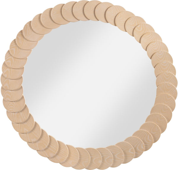 Meridian Furniture Revolve Hand-carved Oak Veneer Wall Mirror with Bold Art Deco Relief Frame for Any Room Natural 40" W x 40" H 66035Natural-M