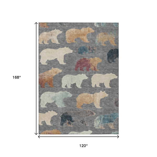 HomeRoots 10' Gray Ivory Bear Washable Area Rug - Stylish Indoor/Outdoor Decor, Machine Washable & Durable Design 660360