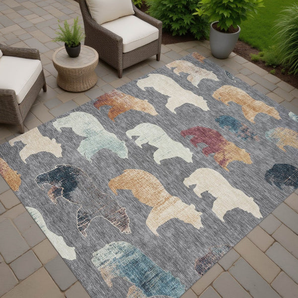 HomeRoots 10' Gray Ivory Bear Washable Area Rug - Stylish Indoor/Outdoor Decor, Machine Washable & Durable Design 660360