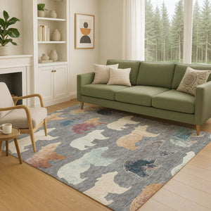 HomeRoots 10' Gray Ivory Bear Washable Area Rug - Stylish Indoor/Outdoor Decor, Machine Washable & Durable Design 660360
