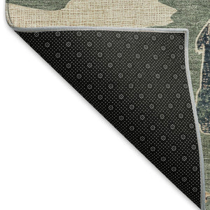 HomeRoots 8' Round Bear Washable Area Rug in Green, Ivory & Copper - Durable Indoor/Outdoor Design for Easy Care 660363