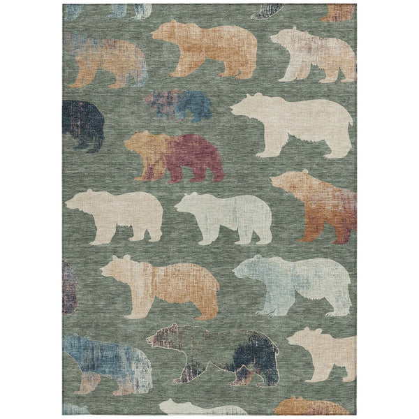 HomeRoots 8' X 10' Bear Washable Area Rug – Rustic Green, Ivory & Copper Design for Indoor/Outdoor Use! 660364