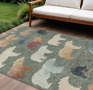 HomeRoots 8' X 10' Bear Washable Area Rug – Rustic Green, Ivory & Copper Design for Indoor/Outdoor Use! 660364