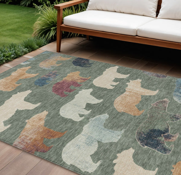 HomeRoots 8' X 10' Bear Washable Area Rug – Rustic Green, Ivory & Copper Design for Indoor/Outdoor Use! 660364