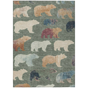 HomeRoots 8' X 10' Bear Washable Area Rug – Rustic Green, Ivory & Copper Design for Indoor/Outdoor Use! 660364