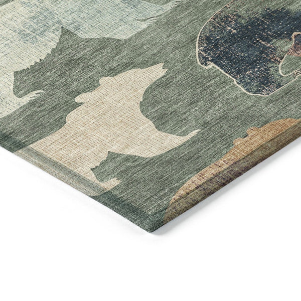 HomeRoots 8' X 10' Bear Washable Area Rug – Rustic Green, Ivory & Copper Design for Indoor/Outdoor Use! 660364