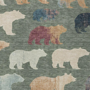 HomeRoots 8' X 10' Bear Washable Area Rug – Rustic Green, Ivory & Copper Design for Indoor/Outdoor Use! 660364
