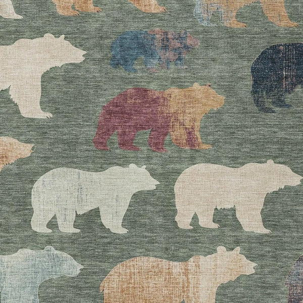 HomeRoots 8' X 10' Bear Washable Area Rug – Rustic Green, Ivory & Copper Design for Indoor/Outdoor Use! 660364