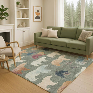 HomeRoots 8' X 10' Bear Washable Area Rug – Rustic Green, Ivory & Copper Design for Indoor/Outdoor Use! 660364