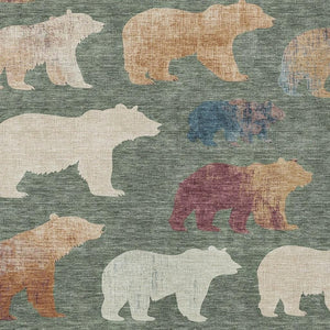 HomeRoots 9' X 12' Washable Bear Area Rug in Green, Ivory & Copper - Durable Indoor/Outdoor Decor Accent 660365