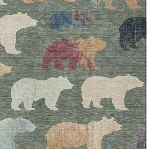 HomeRoots 10' Stylish Green, Ivory & Copper Bear Washable Area Rug - Durable Indoor/Outdoor Charm for Homes 660366